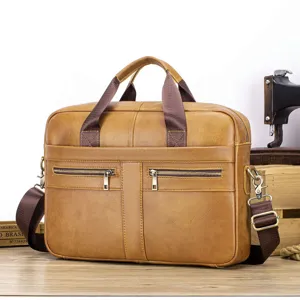 Men's Genuine Leather Business Briefcase Top Layer Cowhide Laptop Bag Large Capacity Commuter Messenger Bag