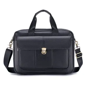 Genuine leather men's briefcase, large capacity business laptop bag, casual shoulder crossbody bag.