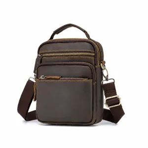 Men Genuine Leather Messenger Bag Vintage Crazy Horse Leather Shoulder Bag Business Crossbody Bag Handbag