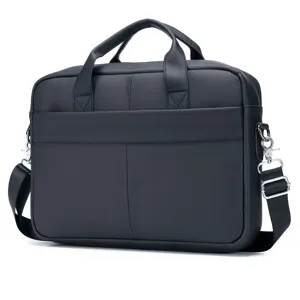 Black leather mens briefcase 15.6 inch laptop bag for business casual daily use shoulder