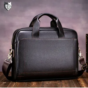 Men's Genuine Leather Briefcase Vintage Top Layer Cowhide Business Laptop Bag Large Capacity Casual Commuting Handbag