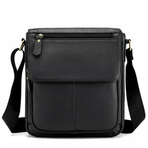 Men Vintage Top Layer Cowhide Leather Crossbody Bag Casual Business Commuter Messenger Shoulder Bag Flap Closure