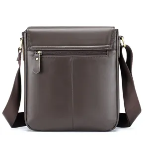 Men genuine leather vintage cross body bag brown flap commuter shoulder bag for men