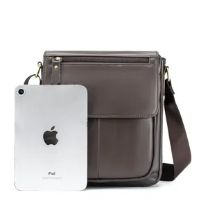 Men's vintage genuine leather messenger bag top layer cowhide flap shoulder crossbody bag