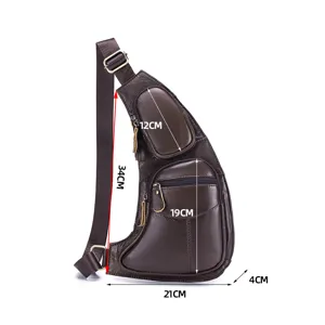 Sac de poitrine en cuir veritable pour homme sac bandeele de loisir multifonctionnel