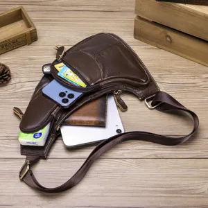 Sac de poitrine en cuir véritable pour hommes sac à bandoulière polyvalent rétro sac de poitrine
