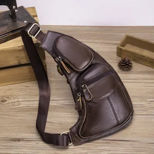 Sac bandoulière en cuir pour homme, sac de poitrine multifonctionnel et décontracté
