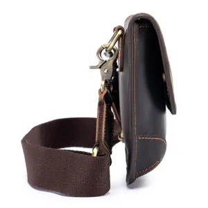 Men genuine leather crossbody bag casual retro shoulder bag with durable strap and metal hardware.