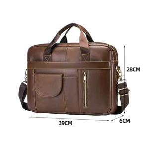 Men genuine leather briefcase business laptop bag large capacity shoulder messenger bag