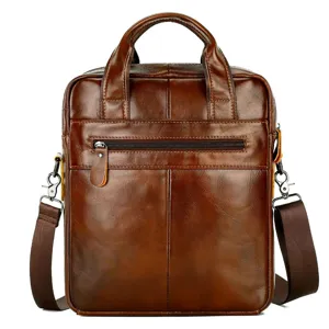 Genuine Leather Men Business Briefcase Vintage Brown Laptop Messenger Work Handbag