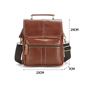 Genuine leather vertical crossbody bag for men, casual single shoulder bag with dimensions 29x23cm.