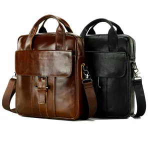 Genuine leather men business briefcase laptop bag casual travel handbag, two colors display.