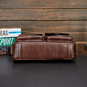 Genuine leather men's messenger bag business casual shoulder cross body bag with multiple pockets.