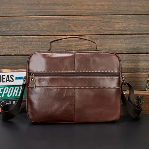 Men's genuine leather business casual shoulder crossbody bag with top handle and multi pockets.