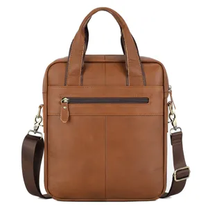 Men genuine leather shoulder bag brown casual crossbody bag business messenger bag with handle