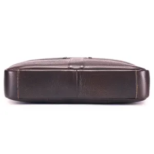 Dark brown genuine leather mens business briefcase bottom detail view leather bag