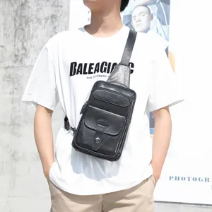 Bolso Pecho Hombre Piel Autentica Vintage Cera Aceite Bandolera Multi-Bolsillo Moda