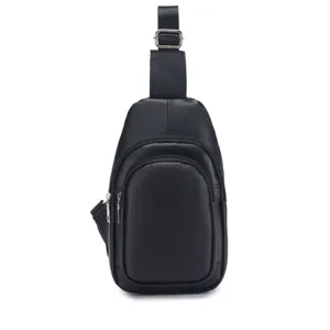Men genuine leather sling chest bag casual vintage crossbody shoulder bag for daily travel