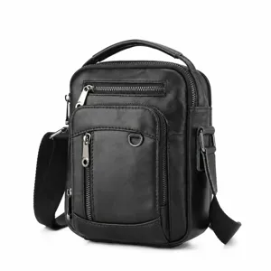 Men's Business Casual Genuine Leather Shoulder Bag Top Layer Cowhide Crossbody Bag Multi-Pocket Messenger Bag
