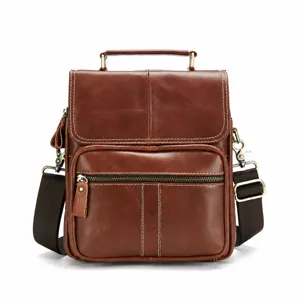 Men vintage genuine leather shoulder bag casual vertical crossbody handbag for daily use