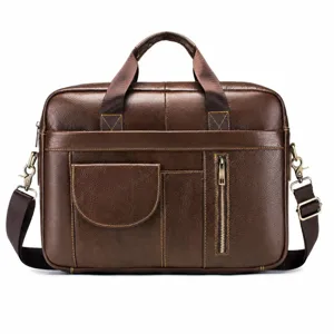Men Genuine Leather Briefcase Business Laptop Bag Urban Minimalist Large Capacity Shoulder Crossbody Bag