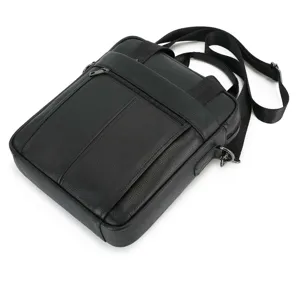 Sac bandoulière homme en cuir noir étanche sacoche de travail d'affaires mode décontracté.