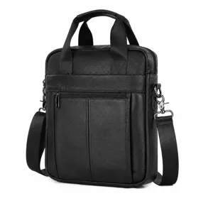 Sac a main d'affaires homme en cuir de vachette noir etanche sac bandouliere principal