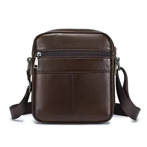 Brown leather men messenger bag casual cross body multi pocket shoulder bag premium leather.