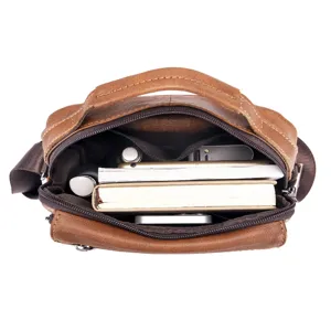 Men genuine leather shoulder bag detail interior capacity large business messenger bag brown