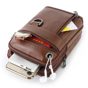 Heren echt lederen heuptas borsttas crossbody tas multifunctionele reistas bruin