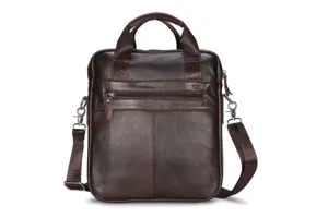 Men's leather shoulder bag business casual crossbody handbag brown top handle daily travel