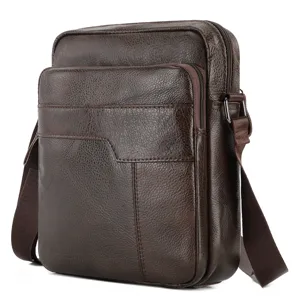 Men's genuine leather shoulder bag outdoor travel crossbody bag brown casual daypack