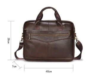 Men genuine leather briefcase vintage business laptop bag large capacity shoulder messenger bag