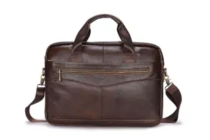 Mens brown leather briefcase vintage business laptop bag large capacity messenger shoulder bag.