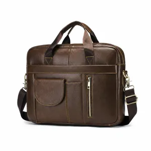 Men genuine leather briefcase large capacity vintage business shoulder bag laptop messenger bag