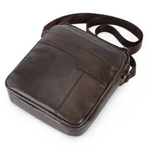 Men genuine leather shoulder bag retro casual crossbody messenger bag for outdoor travel.