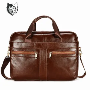 Men's Genuine Leather Briefcase Vintage Top Layer Cowhide Business Laptop Bag Large Capacity Casual Shoulder Messenger Bag