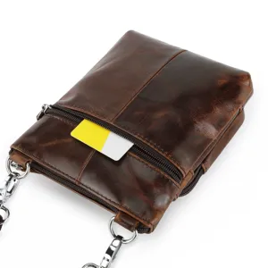 Men genuine leather crossbody bag cowhide shoulder bag casual dark brown detail view