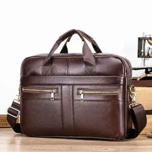 Men Genuine Leather Business Briefcase Vintage Cowhide Laptop Bag Casual Messenger Shoulder Bag For Work Office