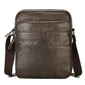 Men's Genuine Leather Shoulder Bag Retro Business Crossbody Bag With Stitching Multiple Pockets For Travel Commute