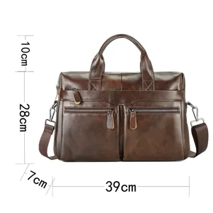 Herren Leder Laptoptasche Business Vintage braune Umhängetasche mit vielen Fächern 39cm