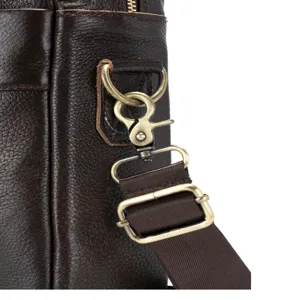Men vintage genuine leather business briefcase shoulder bag hardware detail close up shot