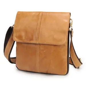 Men genuine leather vintage messenger shoulder bag casual business vertical crossbody bag