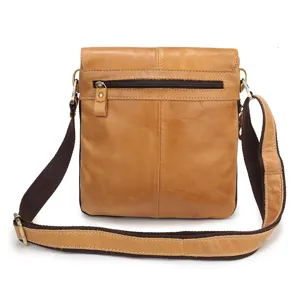Men's genuine leather shoulder bag vertical business casual crossbody bag with durable strap.