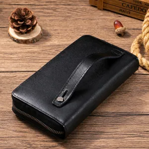 Men's Genuine Leather Vintage Long Wallet Business Casual Zipper Handbag Large Capacity Card Holder