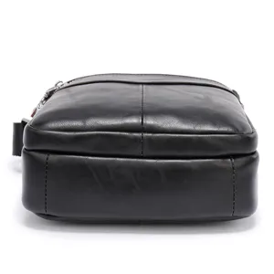 Men genuine leather bag bottom detail close-up black business casual crossbody shoulder bag