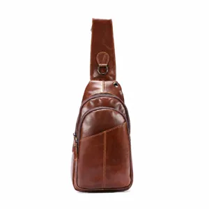 Men's Genuine Leather Chest Bag Retro Casual Single Shoulder Crossbody Sling Bag Large Capacity Leather Bag For Commuting