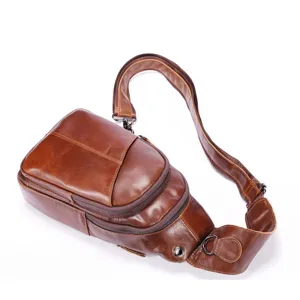 Men's Genuine Leather Chest Bag Vintage Casual Sling Crossbody Bag with Large Capacity