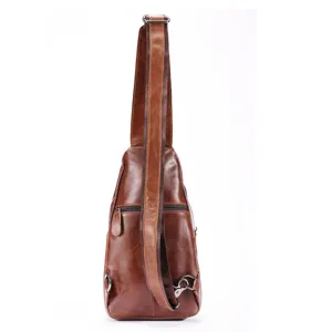 Men genuine leather chest bag retro casual single shoulder crossbody bag large capacity