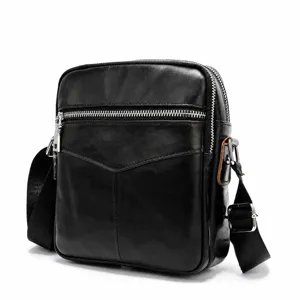 Genuine Leather Men Crossbody Bag Vintage Business Casual Shoulder Bag Top Layer Cowhide Multi-Pockets Messenger Bag